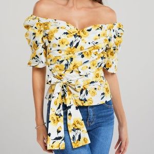 Storets Yellow Flower Off the Shoulder Blouse